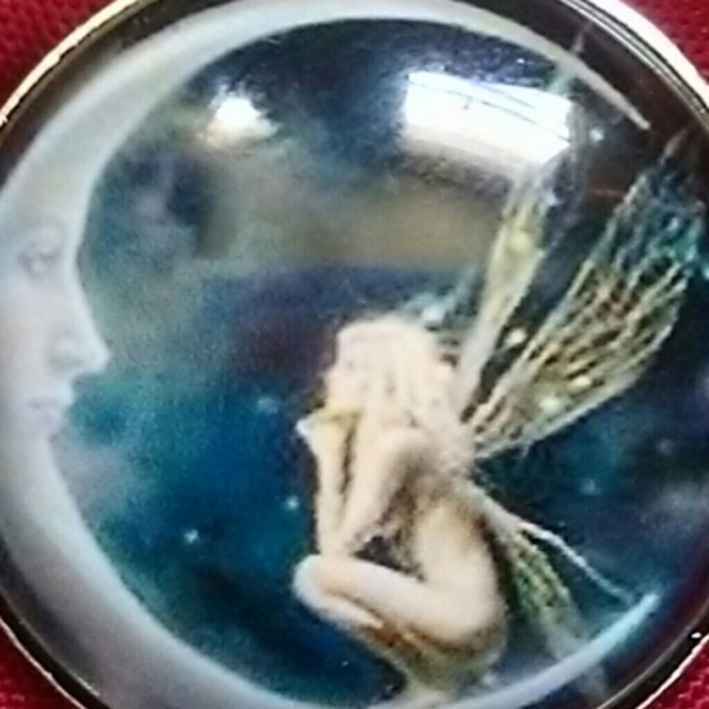Blue-Green Fairy Moon Pendant Necklace - Women's Fantasy Jewelry